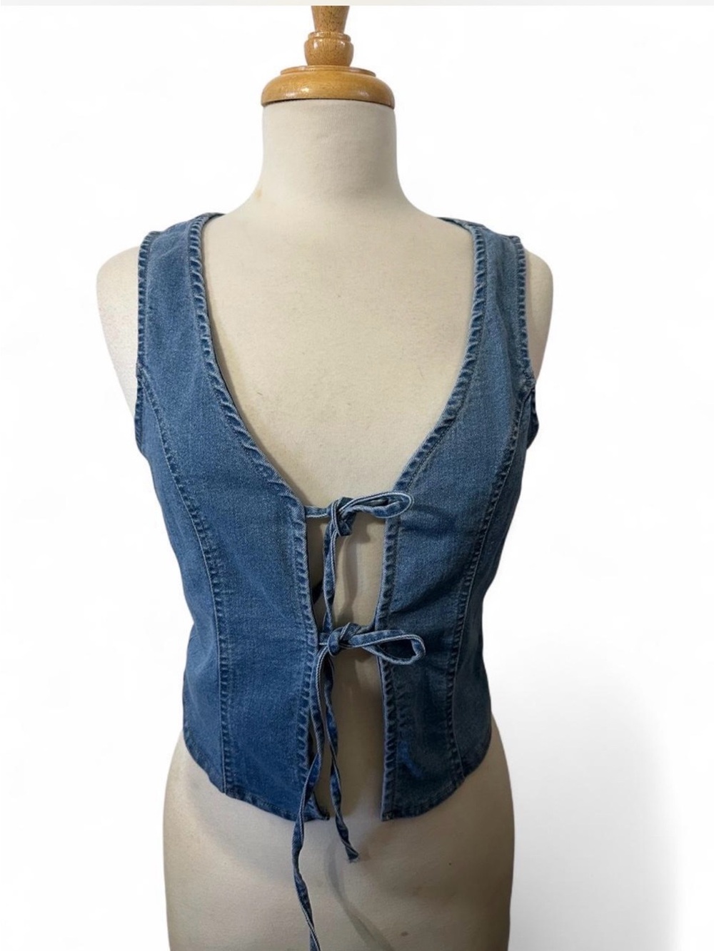 Denim Tie-Front Camisole Top - Blue